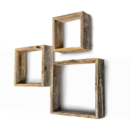 Barnwoodusa Rustic Farming Reclaimed Floating Open Square Box Shelves, Set of 3 672713210139